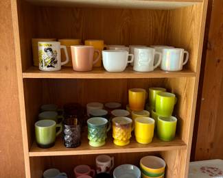 Vintage fire king, glassware, and mugs, bowls