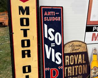 DX motor oil sign
Anti-sludge ISO = VIS “d” motor oil
American’s finest royal Triton motor oil
Miller genuine draft light