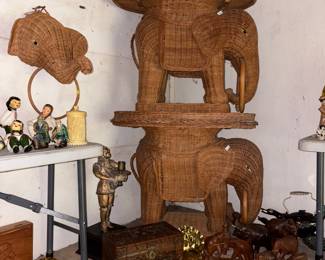 Wicker elephant end tables, ashtrays
