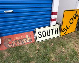 Orange crush sign, vintage road signs
