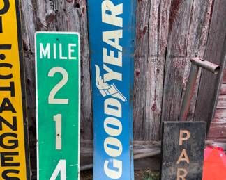 Mile 214 sign, blue Goodyear, sign, Fox Park