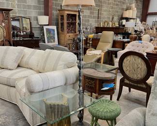 variety of vintage sofas, furniture, lighting 