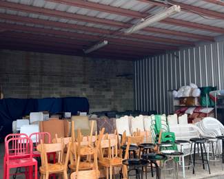 new: chair barn! chairs, stools, wicker, cocktail tables, pillows, misc items