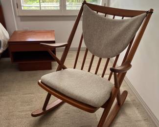 This MCM Danish teak rocker manufactured by Jasper and designed by Frank Reenskaug for Braun in the 1960's is pristine and is one-of-a-kind in this condition!