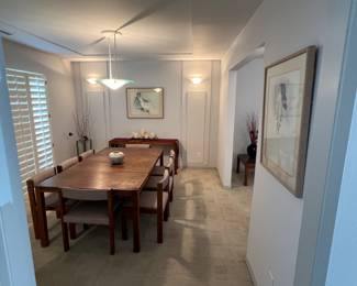 Everything pictured except the dining room and ceiling fixture set is for sale; art & decor.