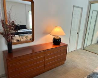 This dresser is fabulous! Teak, Danish and beautiful! Mirror is by "Pedersen & Hansen." Highly sought after, this mirror is perfect!