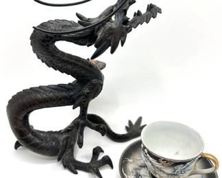 Toyo Japanese Iron Dragon Candle Holder & Small Dragon Teacup & Saucer
Lot #: 77