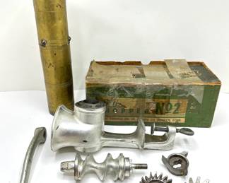 Vintage Moroccan Coffee Grinder & Vintage New In Box Universal Vacuum Base Food Chopper
Lot #: 113