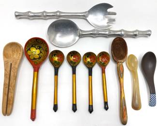 Large Mariposa Metal Salad Servers, 5 Russian Khokhloma Folk Art Spoons & More
Lot #: 96