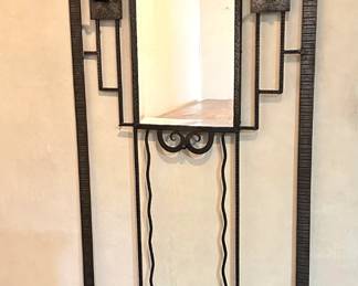 Vintage French Art Deco Wrought Iron Mirrored Back Hall Stand Coat & Umbrella Rack
Lot #: 1
