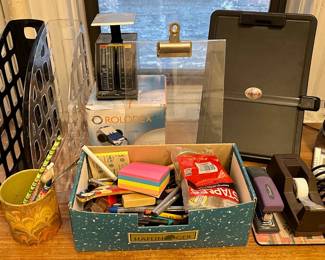 Office Supplies: New In Box Rolodex, File Holders, Standing Clip Boards, Pencil Sharpener, Staplers & More
Lot #: 192