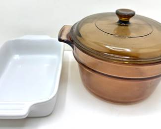Small Le Creuset Baking Pan & Pyrex Covered Sauce Pan, France
Lot #: 15