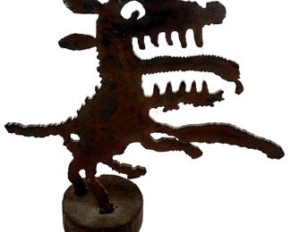 Mark Bulwinkle (American, 1980s) Metal Sculptures: "putin On The Dog" & Stoneware Cat Tile
Lot #: 11