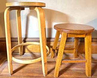 Vintage Alvar Aalto For ICF Wood Stool, Finland & Smaller Solid Wood Stool
Lot #: 8