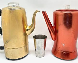 2 Vintage Electric Coffee Percolators By Royal Rochester & West Bend Flavo-Matic & Stainless Sitlax Cup, India
Lot #: 115