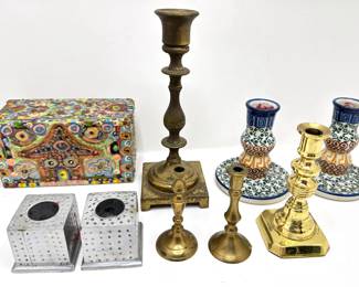 8 Candle Holders & Hand Painted Wood Matchbox
Lot #: 91