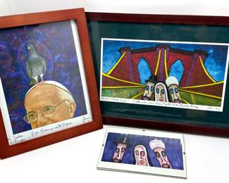 3 Jonathan Blum Prints: Pope Francis With Pigeon & Religious Figures At Brooklyn Bridge & Small Print
Lot #: 23