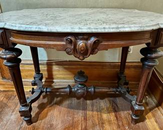 Antique Victorian Marble Top Ornate Carved Wood Parlor Table
Lot #: 17