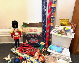 Greeting Cards, Envelopes, Wrapping Paper, Christmas Ornaments & Decorations Including New In Box Nutcracker
Lot #: 180