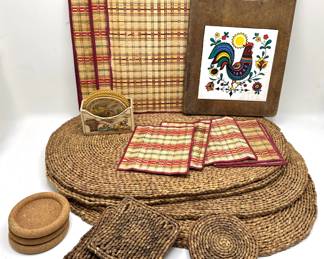 Woven Placemats & Coasters & Vintage Tile On Wood Trivet With Rooster
Lot #: 159
