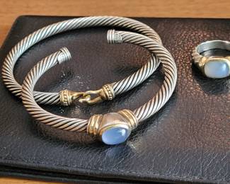 .925 Silver David Yurman Purple moonstone bracelet ring set