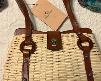 Patricia Nash Marcianise Straw/Brown Leather Satchel