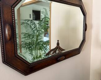 Art Deco Bevelled Octagonal Oak Mirror