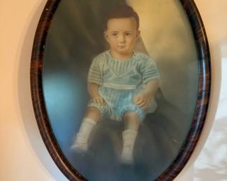 Antique Portrait of Young Boy – Charcoal or Pastel with Hand-Coloring
