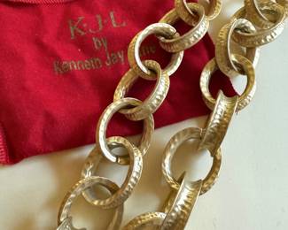 Kenneth Jay Lane Hammered Gold Tone Oval Link Necklace