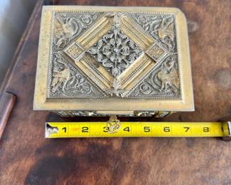 R115 - $65 - Bronze Jewelry Box w/ Key. Very heavy!