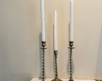 R43 - $60 - (3) 19th Century Brass Barley Twist Candlesticks