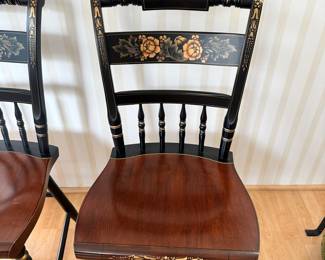 R21 - $225 for the pair - L. Hitchcock Floral Painted Chairs. Heavy and sturdy. Chairs in like new condition.