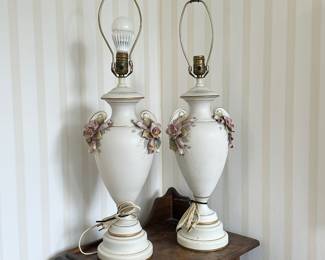 R60 - $125 - Italian Belle Lamp de Fleurs (2 Available) No Shades.