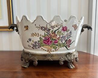 R24 - $225 - Wong Lee Hand Painted Porcelain Indoor Planter. 12"W x 9T