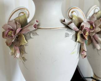 R60 - $125 - Italian Belle Lamp de Fleurs (2 Available) No Shades.