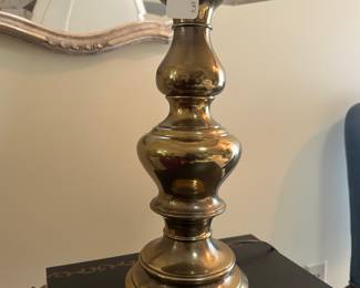 R111 - $50 - Stiffel Brass Table Lamp. Shade is in good condition. Could be cleaned or replaced. Measures 28"T