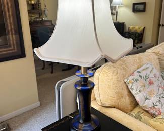 R32 - $45 - Cobalt Blue Table Lamp. Shade in like new condition. 30.5"T