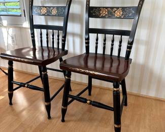 R21 - $225 for the pair - L. Hitchcock Floral Painted Chairs. Heavy and sturdy. Chairs in like new condition.