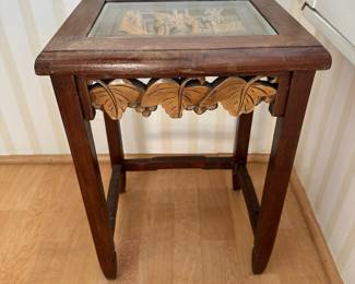 R26 - $75 - Chinese Hand Carved Nesting Table (We only have 1) - Measures 11W x 12.5D x 17T