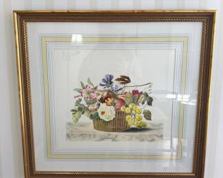 R17 - $35 - Floral Basket Framed Artwork. 24.5" x 23"