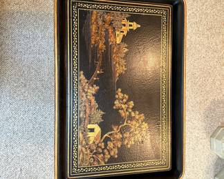 R130 - $400 - Black & Gold Chinoiserie Style Coffee Tray Table. 36"W x 26"D x 21"T
