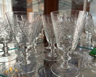 Set of 8 Etched Pinwheel Footed Glasses 