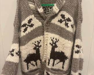 Reindeer Hand Knit Cardigan Sweater