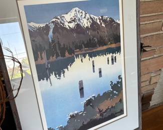 Framed & Matted 1977 Print "Pioneer Peak & Cow Parsnips" by Byron Birdsall