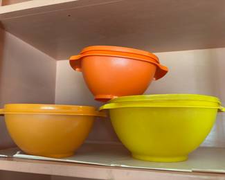 Set of 3 - 1970s Orange and Yellow Tupperware Bowls