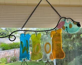 Woof Colorful Glass Dog Sun Catcher