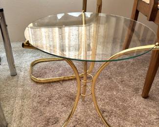 Brass Side Table with Round Glass Top, Brass Cantilever Glass Top Side Table 