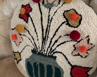 Floral Wool Hooked Throw Pillow