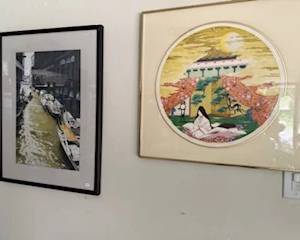 Jack Landes watercolor and Miharu Lane "Contemplation" lithograph