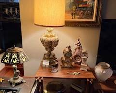 Slag glass lamp and Capodimonte porcelain lamp